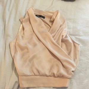Zara Blush Satin Draped Sleeveless Top
